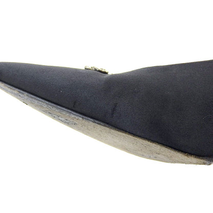 CHANEL Shoes Pumps Heel EU 38 US 8 Satin Black Authentic