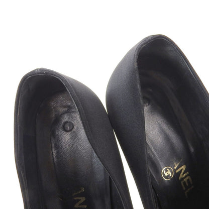 CHANEL Shoes Pumps Heel EU 38 US 8 Satin Black Authentic