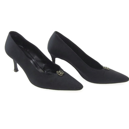 CHANEL Shoes Pumps Heel EU 38 US 8 Satin Black Authentic