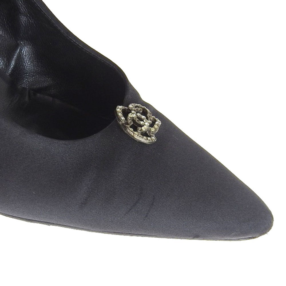 CHANEL Shoes Pumps Heel EU 38 US 8 Satin Black Authentic