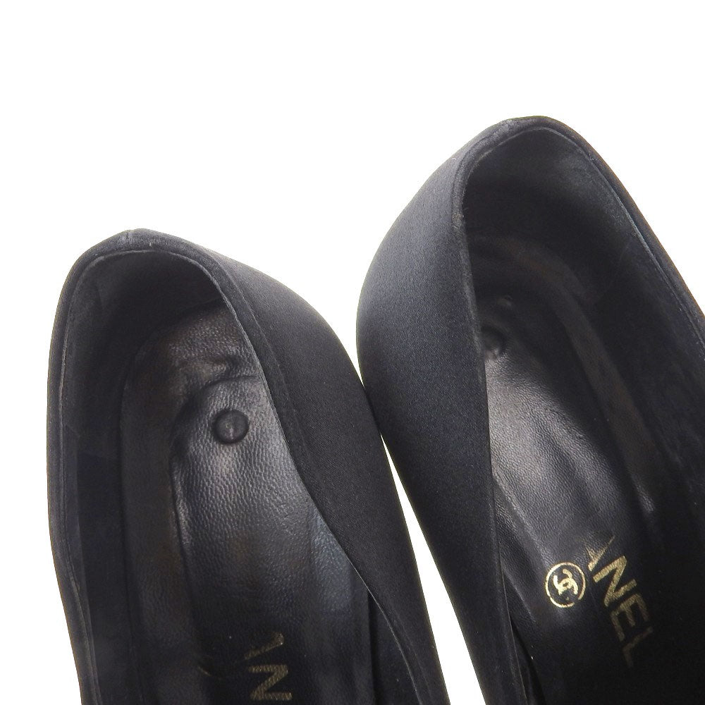 CHANEL Shoes Pumps Heel EU 38 US 8 Satin Black Authentic