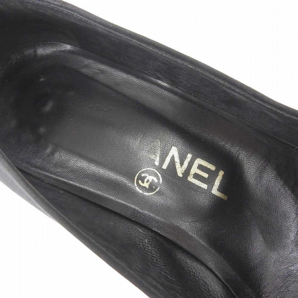CHANEL Shoes Pumps Heel EU 38 US 8 Satin Black Authentic