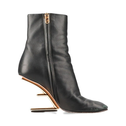 FENDI Short Boots Shoes EU 36 US 6 Leather Black Authentic