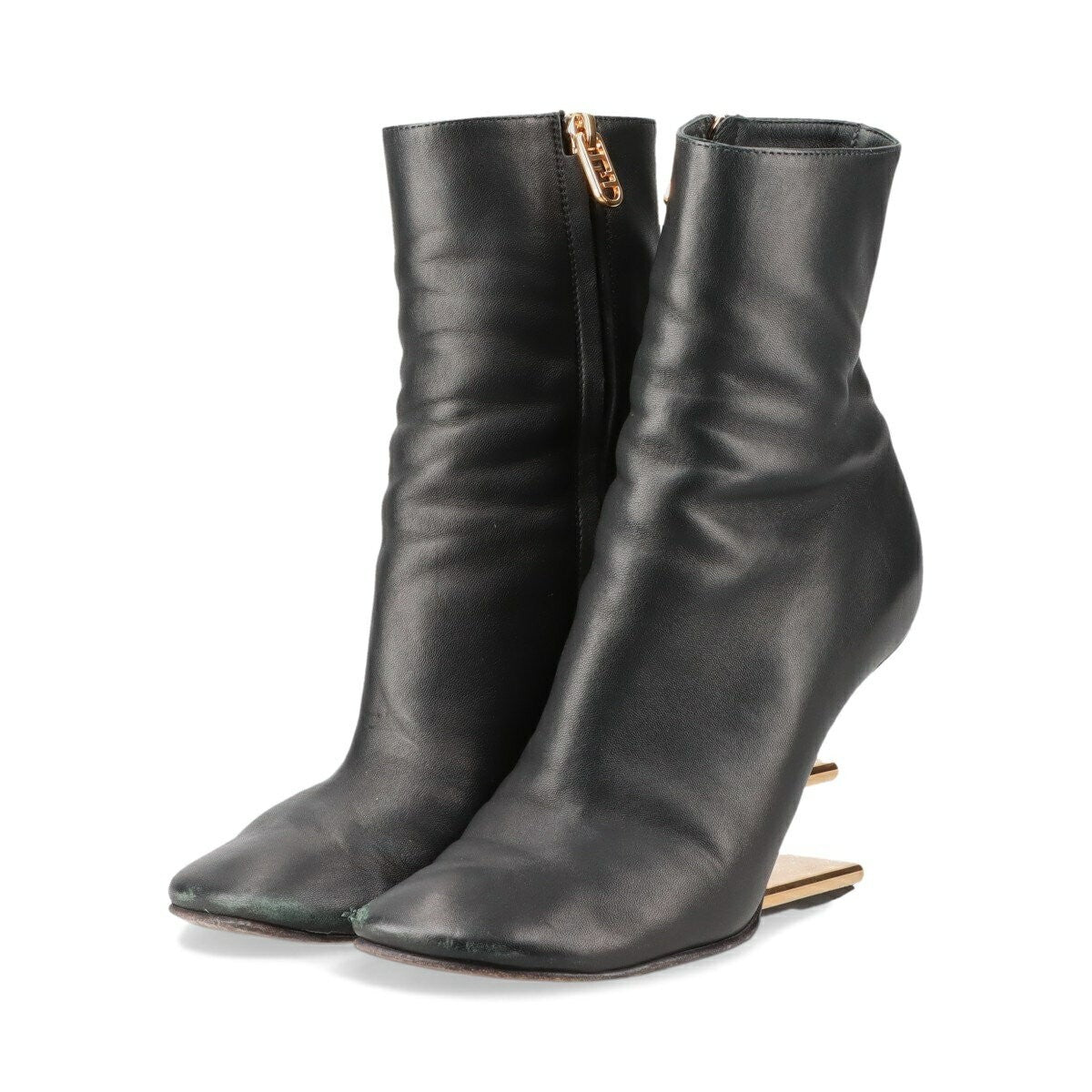 FENDI Short Boots Shoes EU 36 US 6 Leather Black Authentic