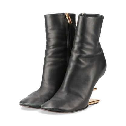 FENDI Short Boots Shoes EU 36 US 6 Leather Black Authentic