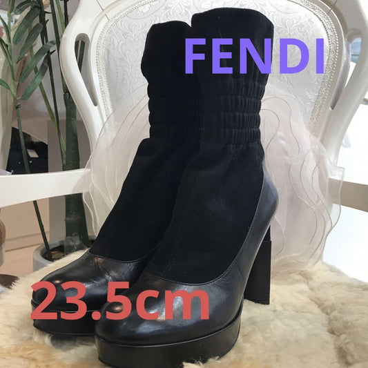 FENDI Socks Boots Shoes EU 36.5 US 6.5 Leather Suede Black Authentic