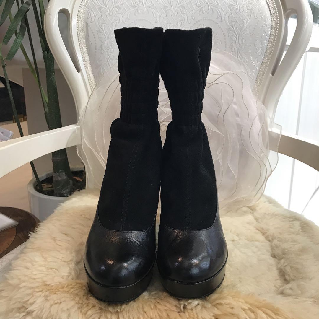 FENDI Socks Boots Shoes EU 36.5 US 6.5 Leather Suede Black Authentic