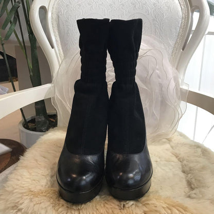 FENDI Socks Boots Shoes EU 36.5 US 6.5 Leather Suede Black Authentic