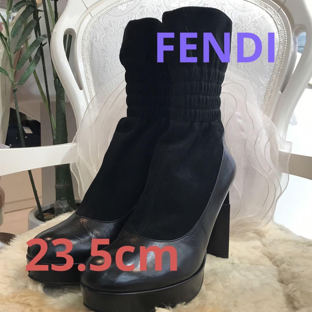 FENDI Socks Boots Shoes EU 36.5 US 6.5 Leather Suede Black Authentic