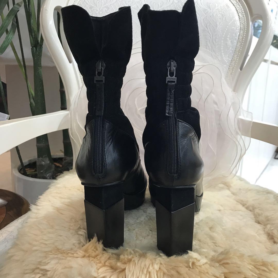 FENDI Socks Boots Shoes EU 36.5 US 6.5 Leather Suede Black Authentic