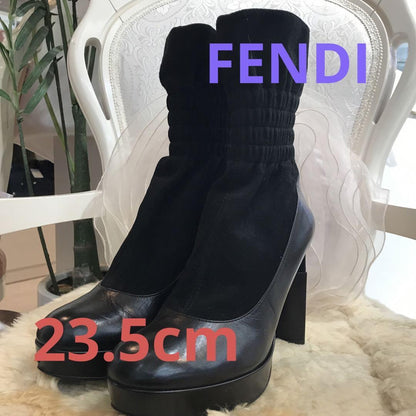 FENDI Socks Boots Shoes EU 36.5 US 6.5 Leather Suede Black Authentic