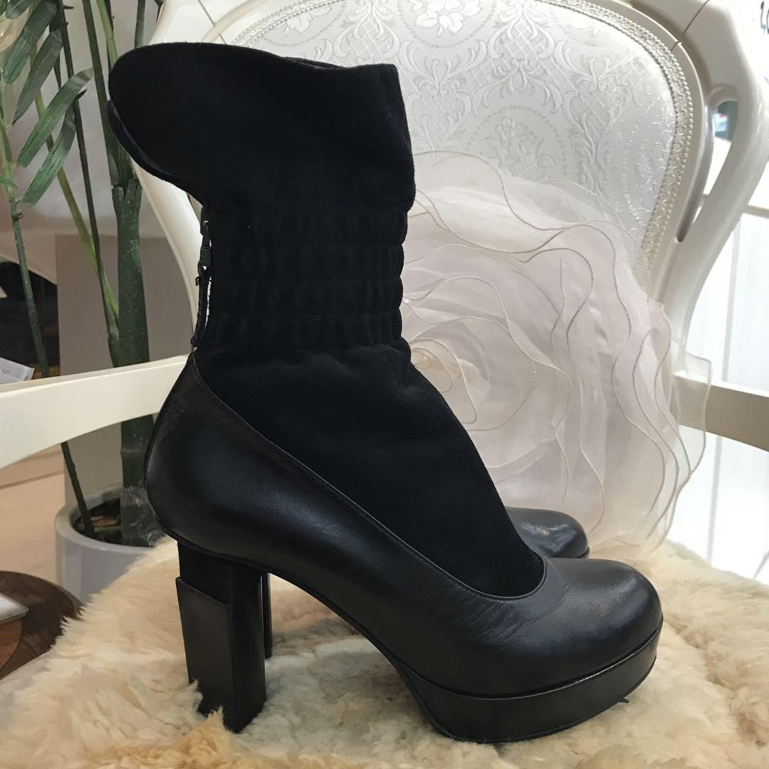 FENDI Socks Boots Shoes EU 36.5 US 6.5 Leather Suede Black Authentic