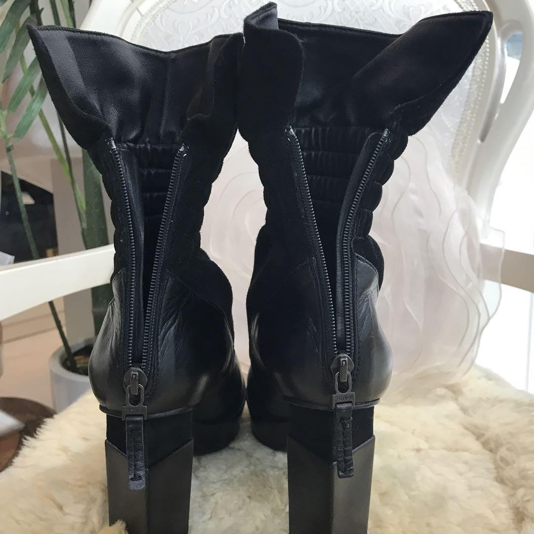 FENDI Socks Boots Shoes EU 36.5 US 6.5 Leather Suede Black Authentic