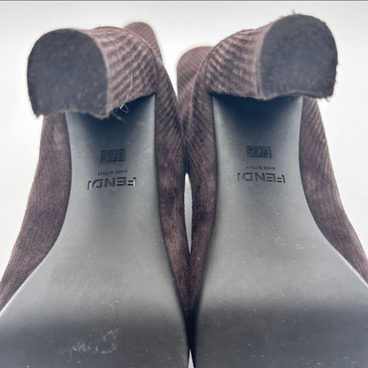 FENDI Boots Shoes EU 37.5 US 7.5 Corduroy Brown Authentic