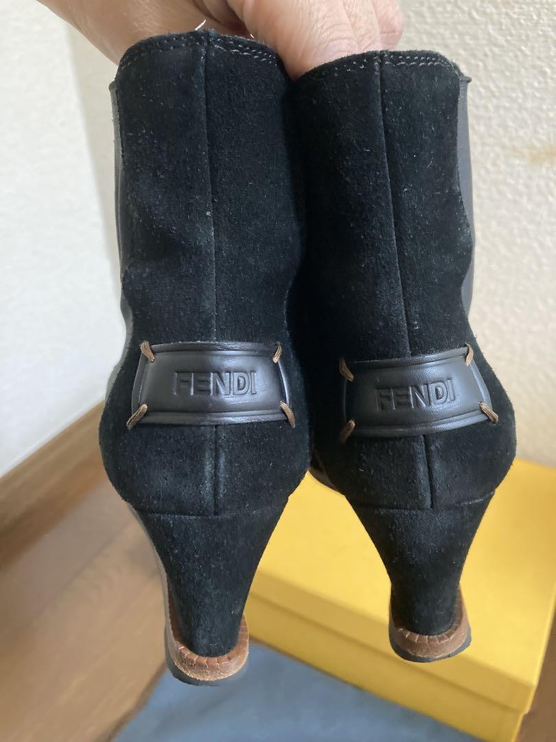 FENDI Short Boots Shoes EU 37 US 7 Suede Black Authentic