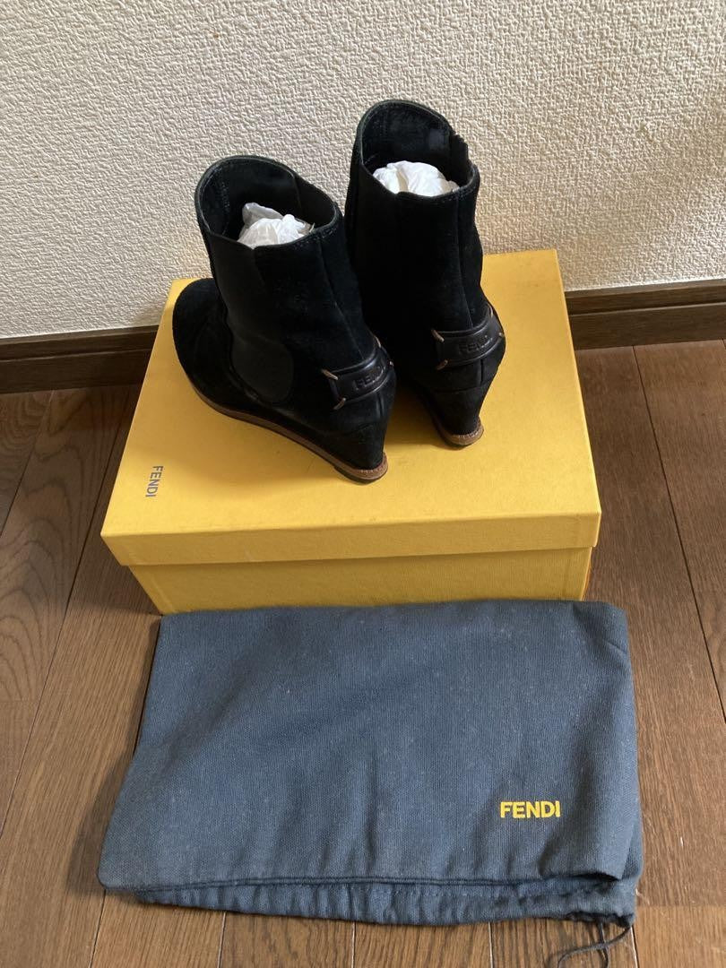 FENDI Short Boots Shoes EU 37 US 7 Suede Black Authentic