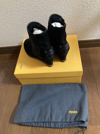 FENDI Short Boots Shoes EU 37 US 7 Suede Black Authentic
