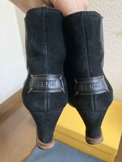 FENDI Short Boots Shoes EU 37 US 7 Suede Black Authentic