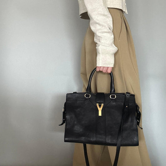 Saint Laurent Cabas Y Line Handbag Shoulder Bag YSL Cassandra Purse Black
