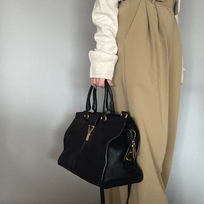 Saint Laurent Cabas Y Line Handbag Shoulder Bag YSL Cassandra Purse Black