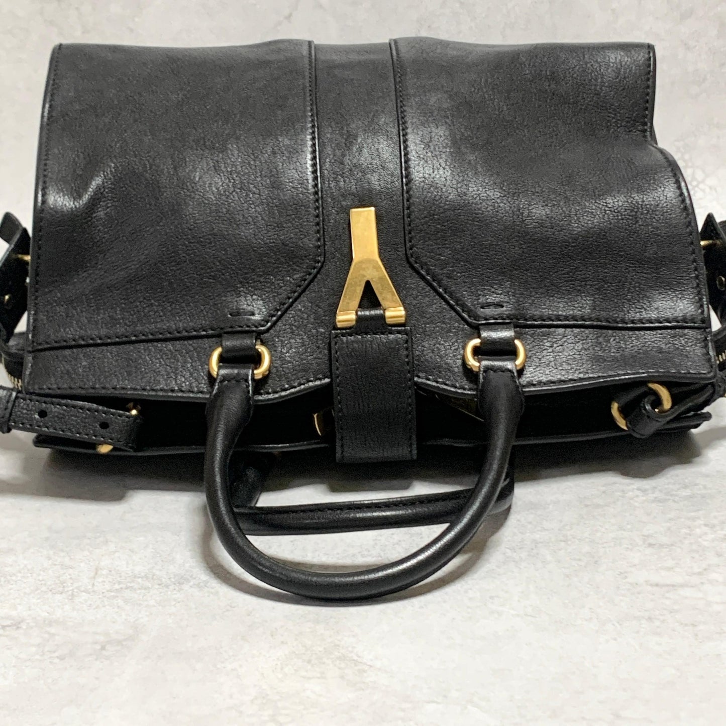 Saint Laurent Cabas Y Line Handbag Shoulder Bag YSL Cassandra Purse Black