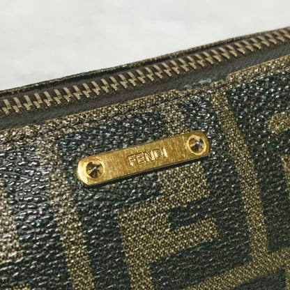 FENDI  Bag Zucca FF Chain Hand Tote Purse Leather Brown Gold Used Authentic