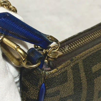 FENDI  Bag Zucca FF Chain Hand Tote Purse Leather Brown Gold Used Authentic