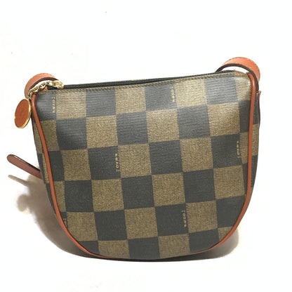 FENDI Bag Pecan FF Logo Shoulder Purse Leather Brown Gold Used Authentic