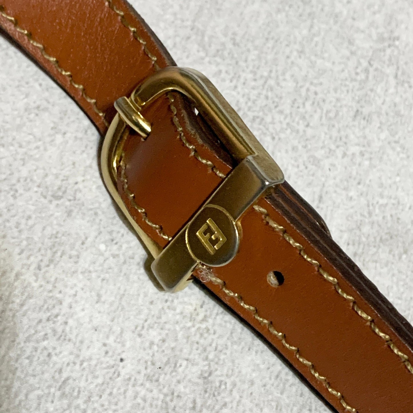 FENDI Bag Pecan FF Logo Shoulder Purse Leather Brown Gold Used Authentic