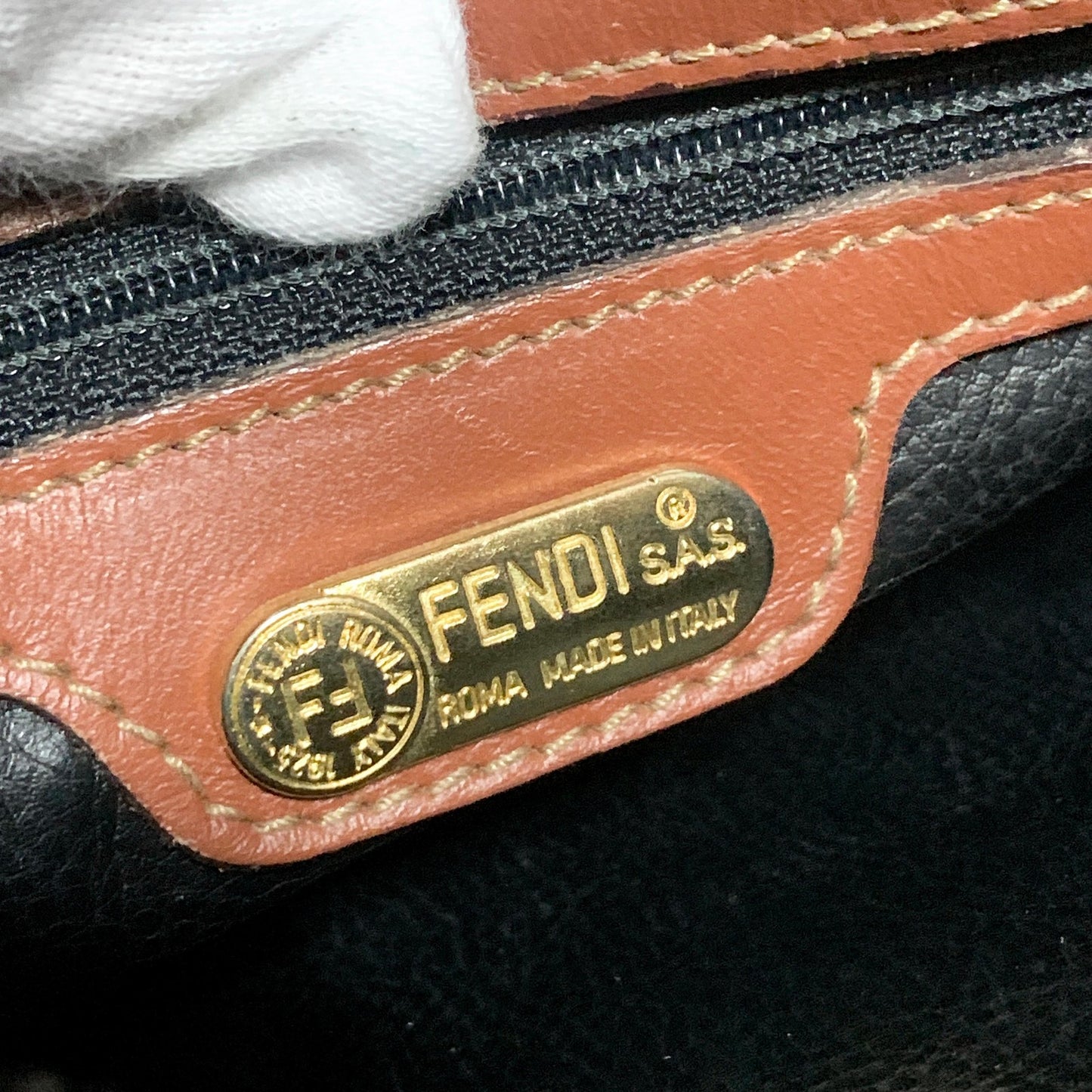 FENDI Bag Pecan FF Logo Shoulder Purse Leather Brown Gold Used Authentic