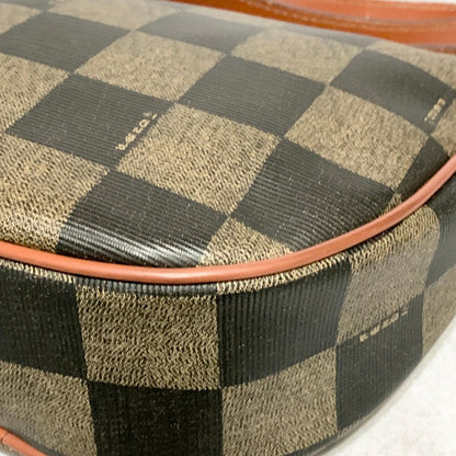 FENDI Bag Pecan FF Logo Shoulder Purse Leather Brown Gold Used Authentic
