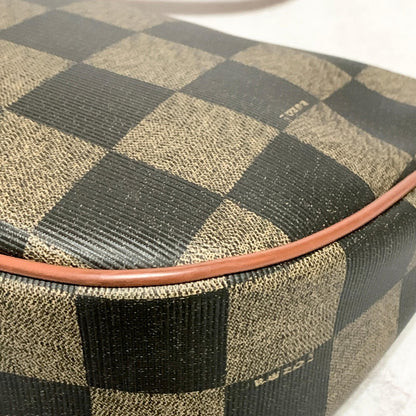 FENDI Bag Pecan FF Logo Shoulder Purse Leather Brown Gold Used Authentic