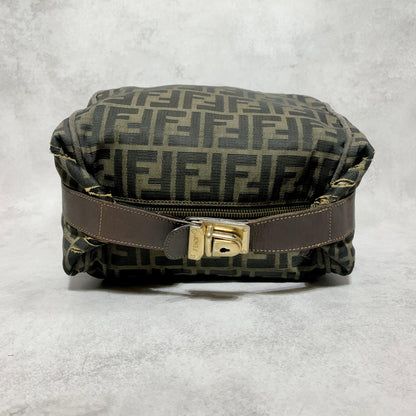 FENDI Bag Zucca FF Vanity Pouch Purse Hand Canvas Brown Used Authentic