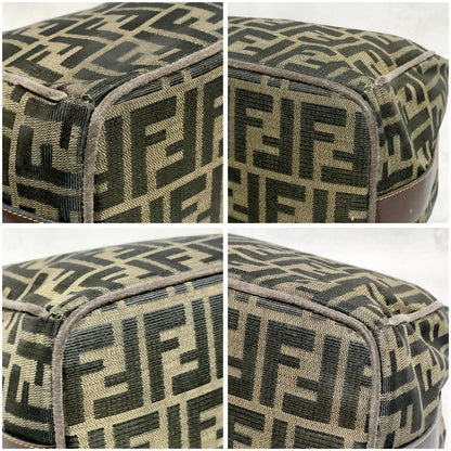 FENDI Bag Zucca FF Vanity Pouch Purse Hand Canvas Brown Used Authentic