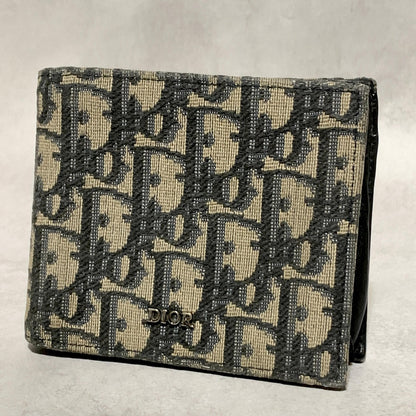 Christian Dior Wallet Oblique Trotter Logo Bi-fold Flap Compact Purse Canvas