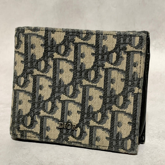 Christian Dior Wallet Oblique Trotter Logo Bi-fold Flap Compact Purse Canvas