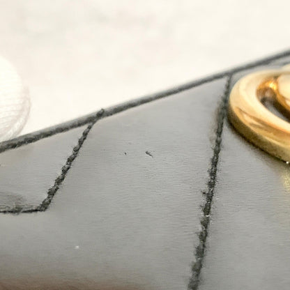 GUCCI Wallet GG Marmont Quilted Round Zip Long Purse Leather Black Gold Auth
