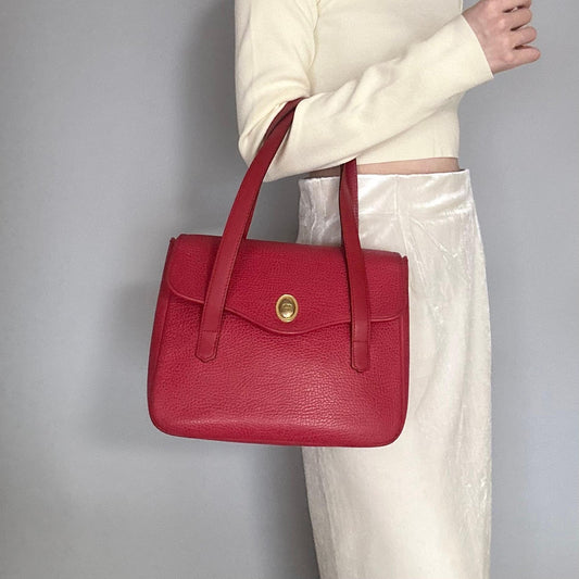 Christian Dior Bag CD Hand Tote Purse Leather Red Gold  Used Women's Authentic
