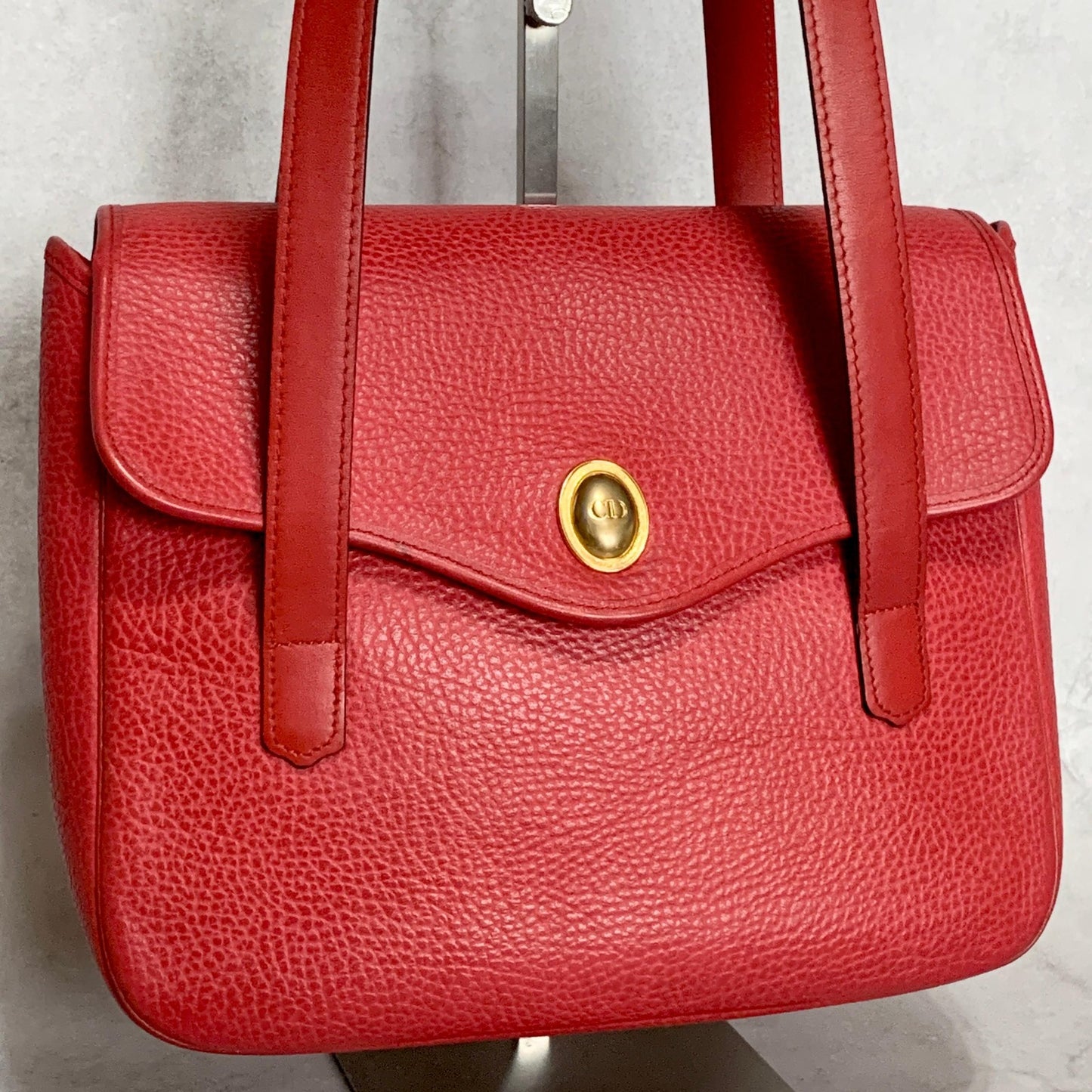 Christian Dior Bag CD Hand Tote Purse Leather Red Gold  Used Women's Authentic