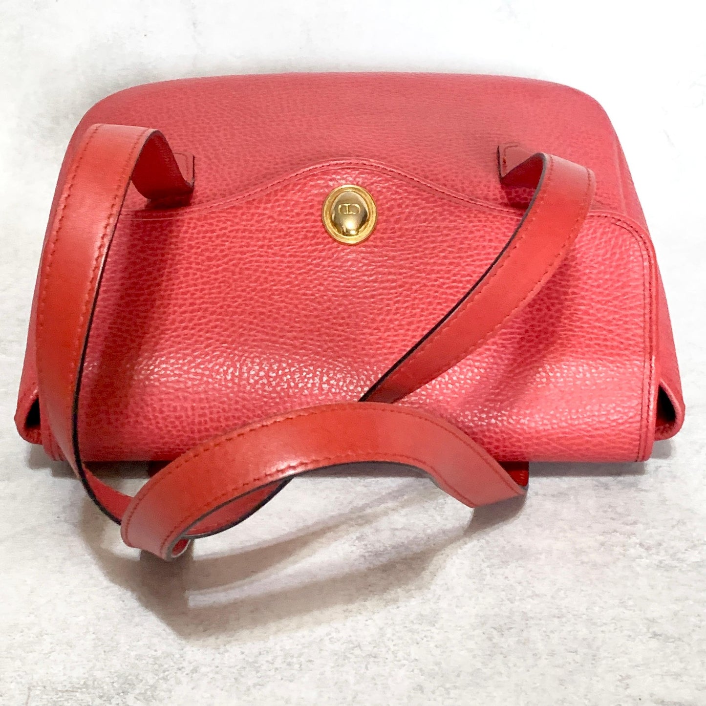 Christian Dior Bag CD Hand Tote Purse Leather Red Gold  Used Women's Authentic