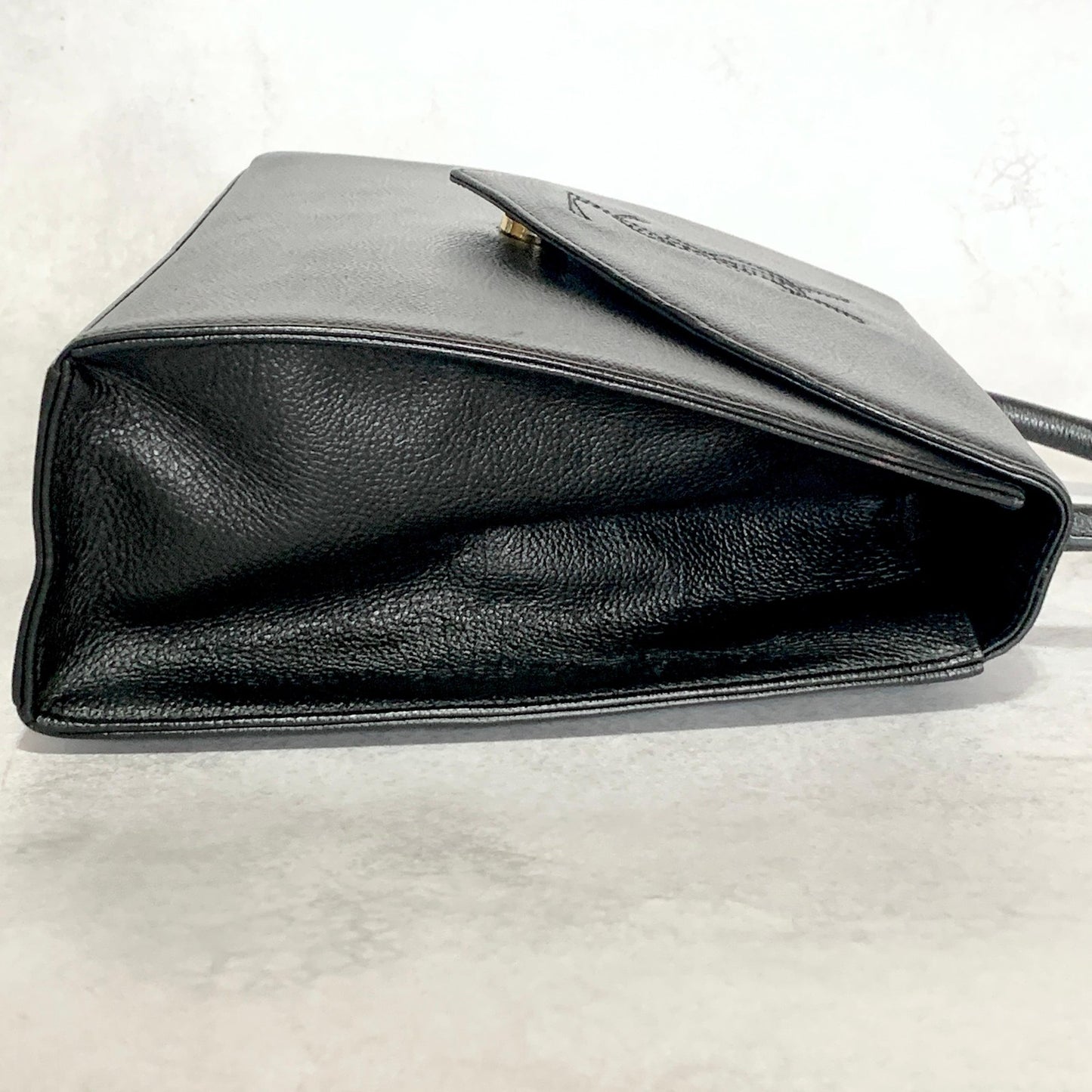 Saint Laurent Bag Cassandra YSL Logo Hand Tote Purse Leather Black Gold Auth