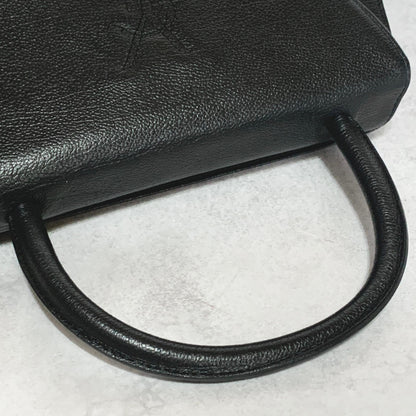 Saint Laurent Bag Cassandra YSL Logo Hand Tote Purse Leather Black Gold Auth