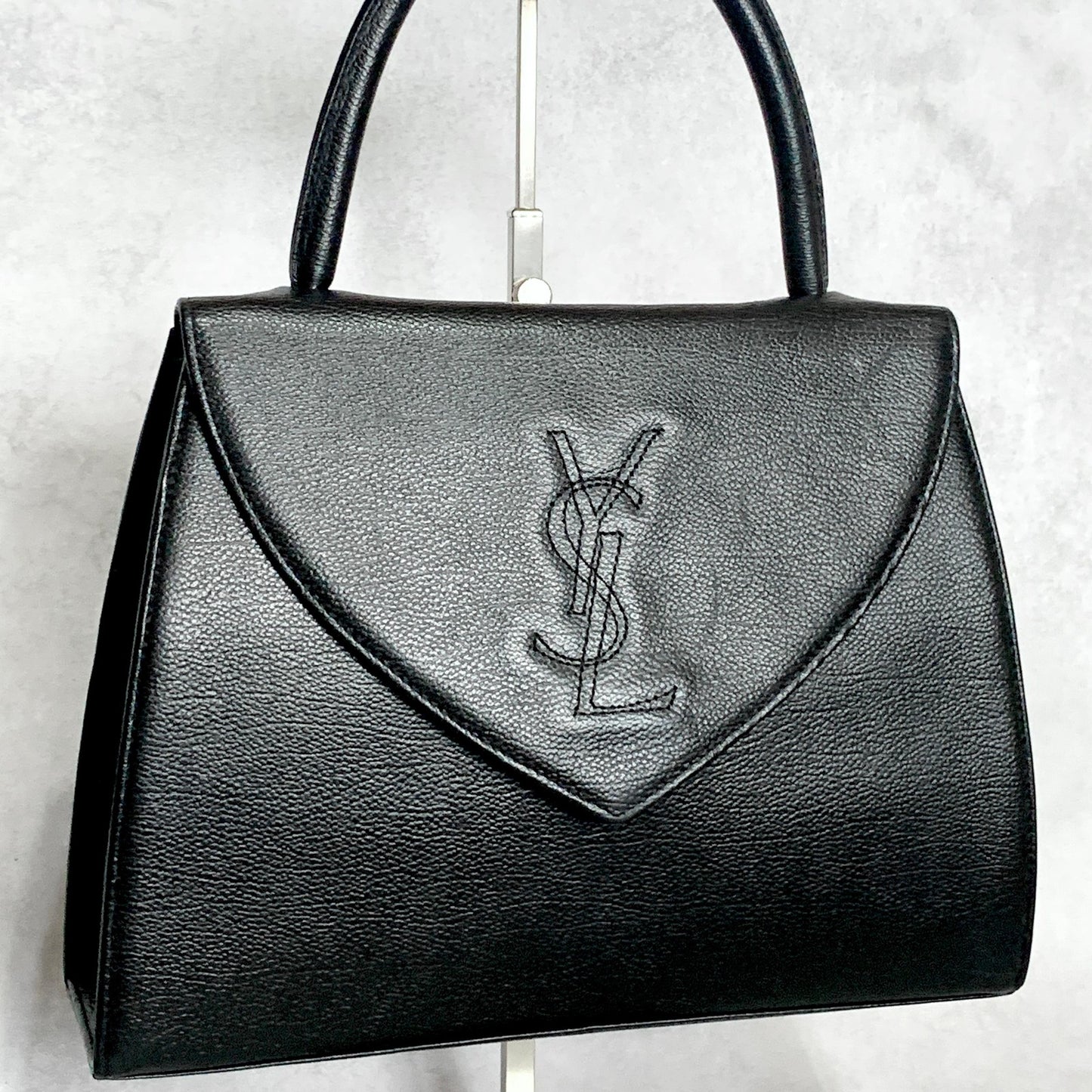 Saint Laurent Bag Cassandra YSL Logo Hand Tote Purse Leather Black Gold Auth