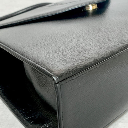 Saint Laurent Bag Cassandra YSL Logo Hand Tote Purse Leather Black Gold Auth