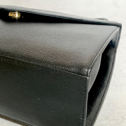 Saint Laurent Bag Cassandra YSL Logo Hand Tote Purse Leather Black Gold Auth