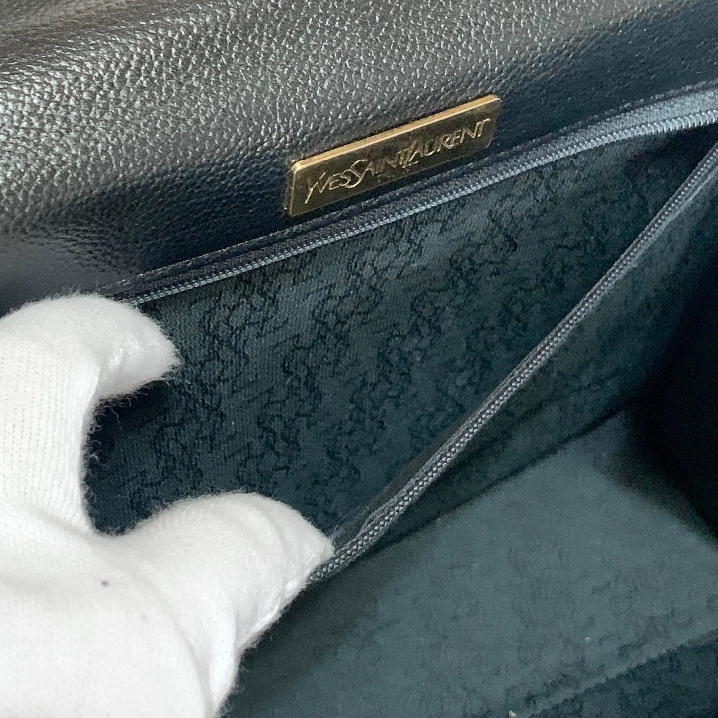 Saint Laurent Bag Cassandra YSL Logo Hand Tote Purse Leather Black Gold Auth
