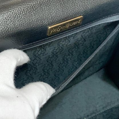 Saint Laurent Bag Cassandra YSL Logo Hand Tote Purse Leather Black Gold Auth