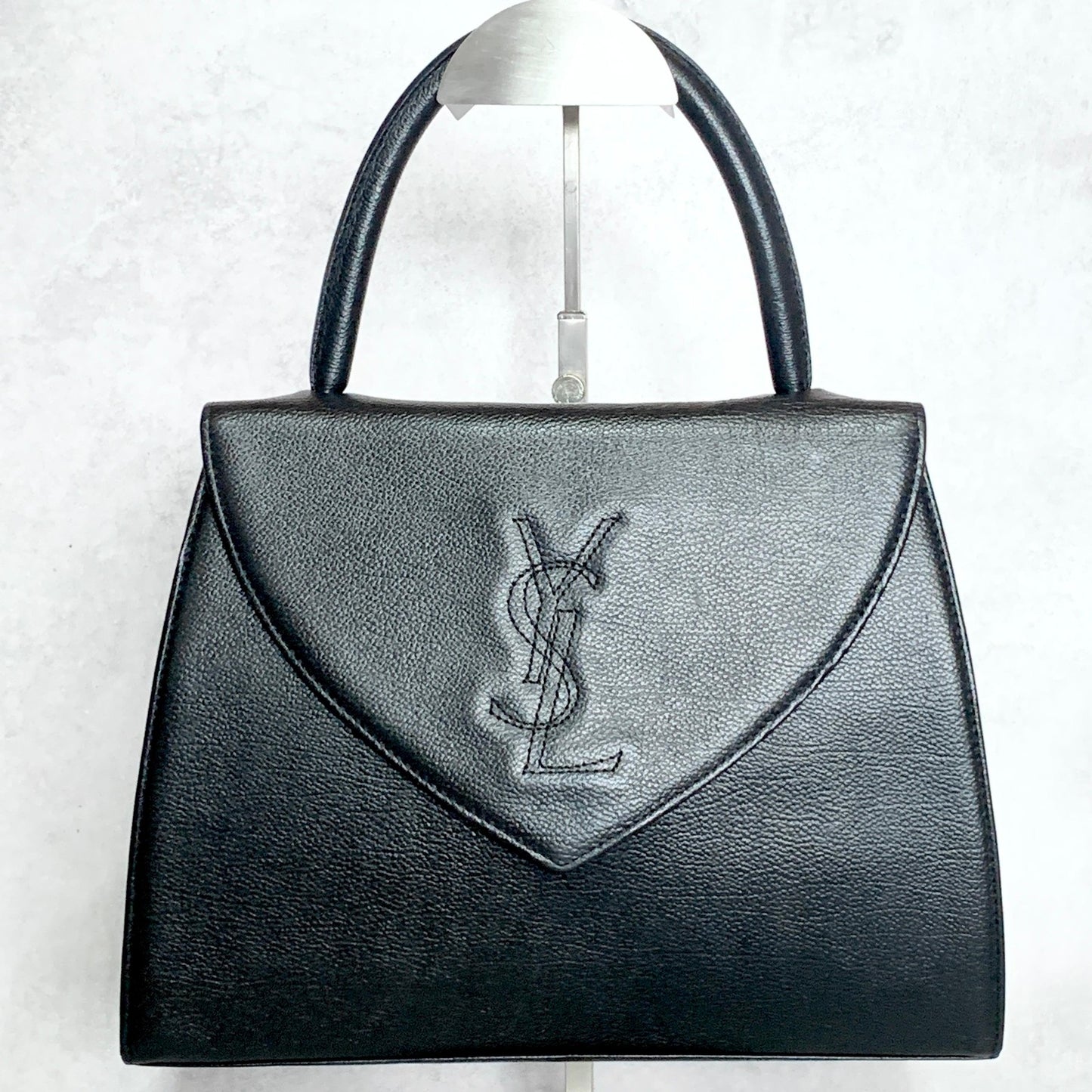 Saint Laurent Bag Cassandra YSL Logo Hand Tote Purse Leather Black Gold Auth