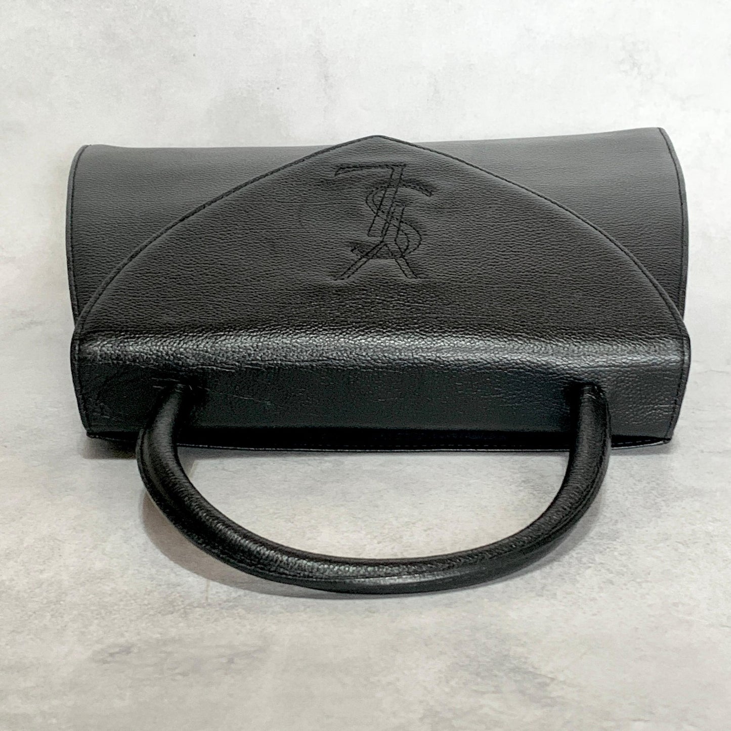 Saint Laurent Bag Cassandra YSL Logo Hand Tote Purse Leather Black Gold Auth