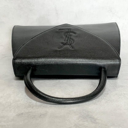 Saint Laurent Bag Cassandra YSL Logo Hand Tote Purse Leather Black Gold Auth